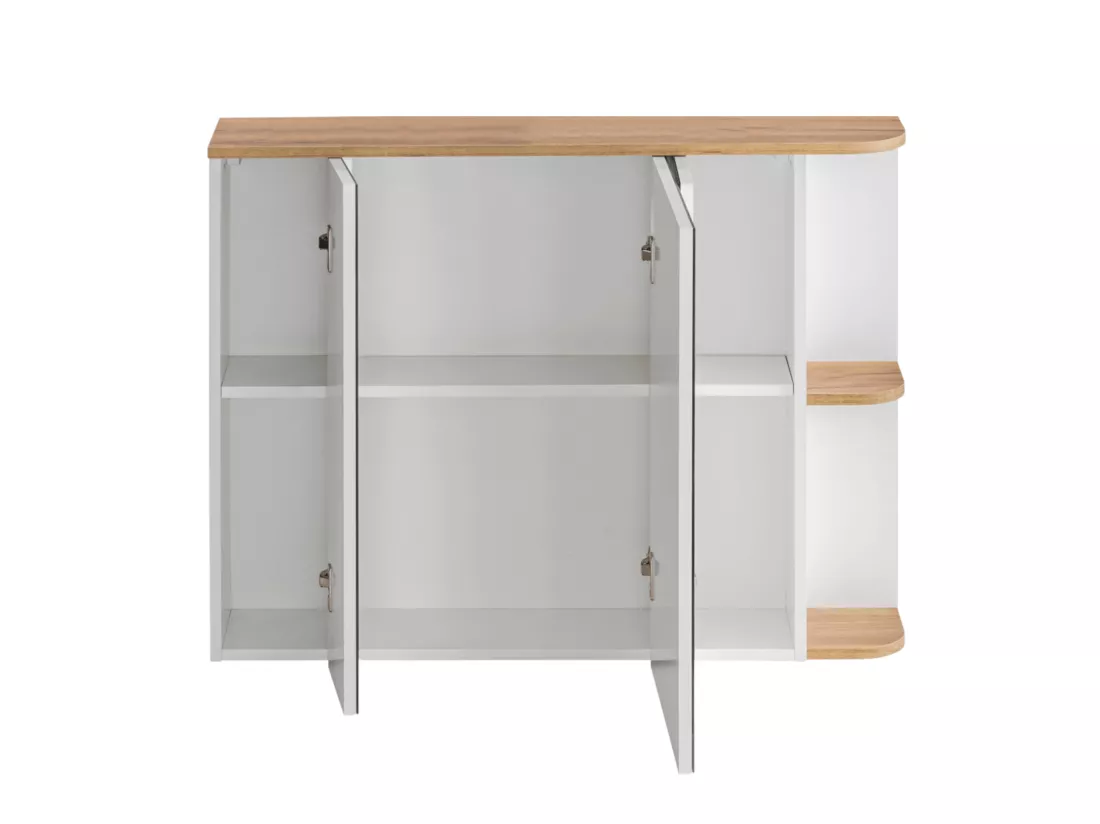 Meuble de salle de bain suspendu bois et blanc avec simple vasque, colonne et armoire de toilette - 94 cm - ANIDA