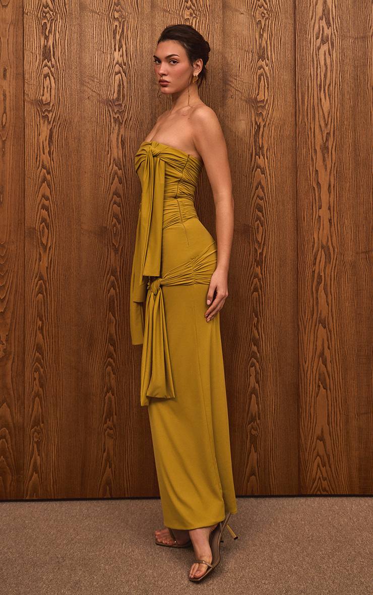 Chartreuse Robe Maxi Bandeau En Jersey Fluide Avec Détail Nœud
