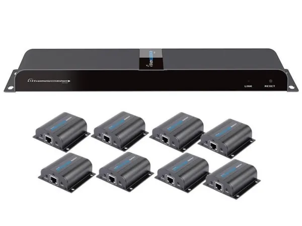 TECHly HDMI 1x8 Extender Splitter over CAT6/6a/7 50m with IR pass-back - Sender   8 modtagere - video/audio/infrarød forlænger - HDMI, infrarød - over CAT 6/6a/7 - 8 porte - op til 50 m