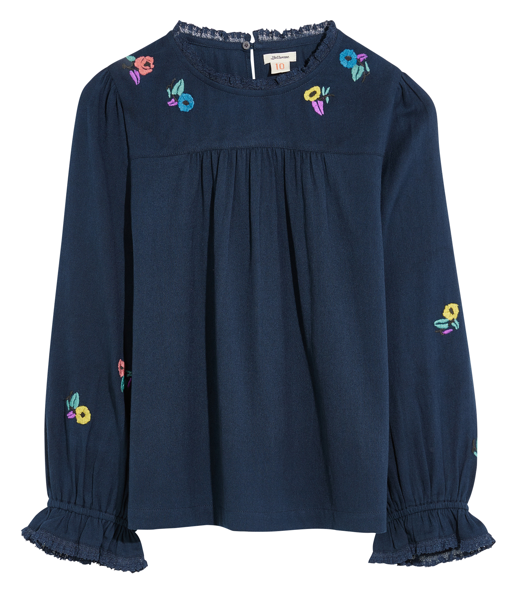 HARA - Blouse col rond en coton et laine| Bleu