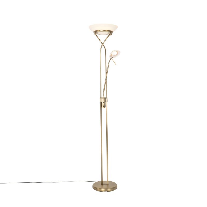 Vloerlamp brons incl. LED en dimmer met leeslamp - Empoli
