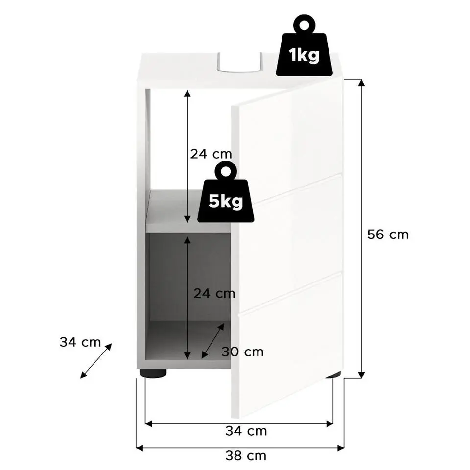 Hioshop Vira wastafel 1 deur wit hoogglans- wit