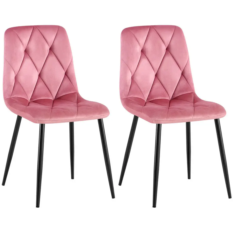 CLP Set van 2 Eetkamerstoel Clairton zwart Frame - Fluweel - roze