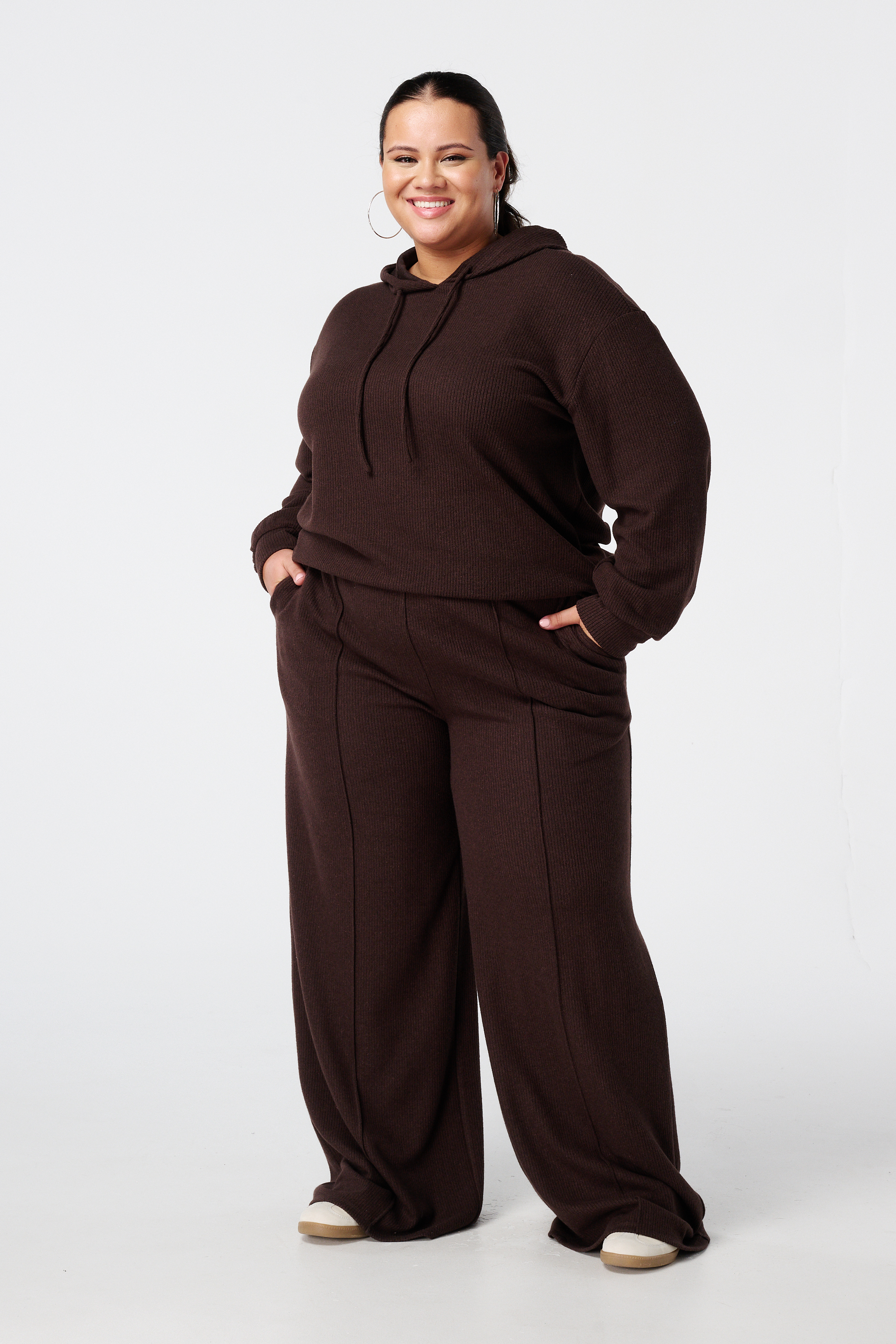 Rechte broek met elastieke taille Donker bruin