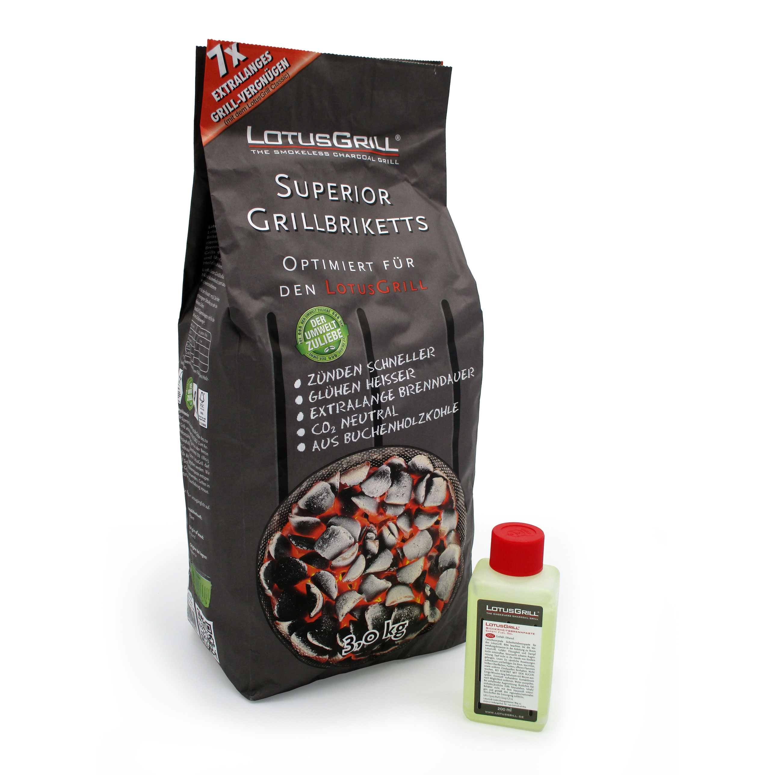 LotusGrill Superior Grillbriketts 3kg   Brennpaste 200ml