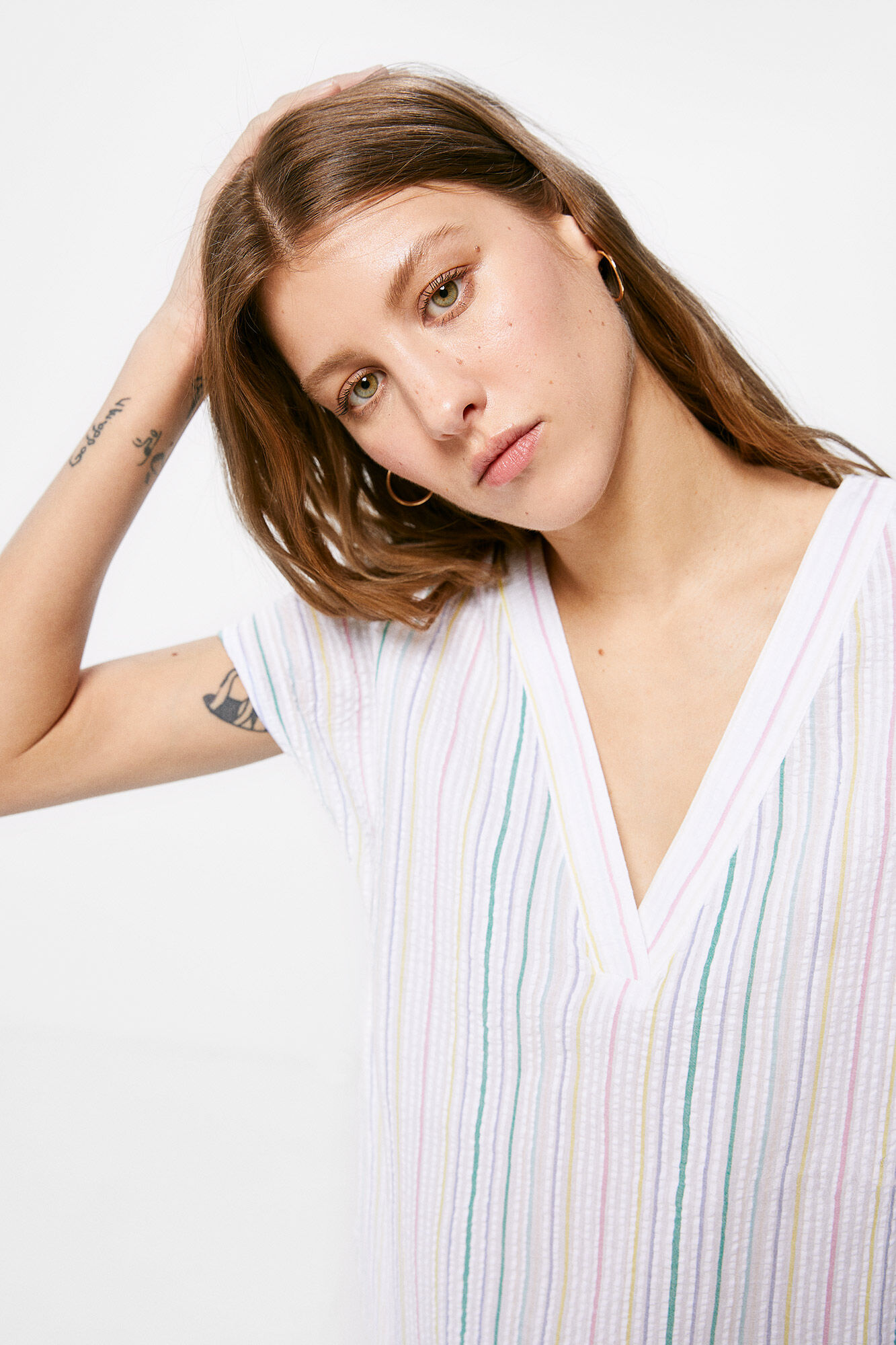 Blusa listrada de algodão - Amarela