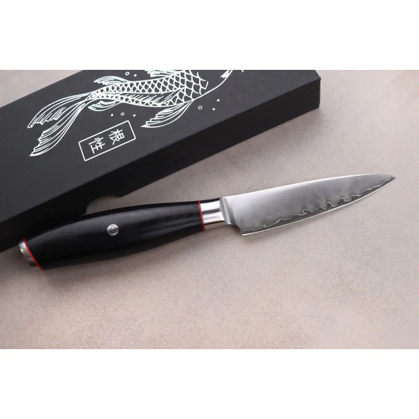 Couteau modèle office Wusaki Fujiko Black 9cm manche en pakka Wusaki