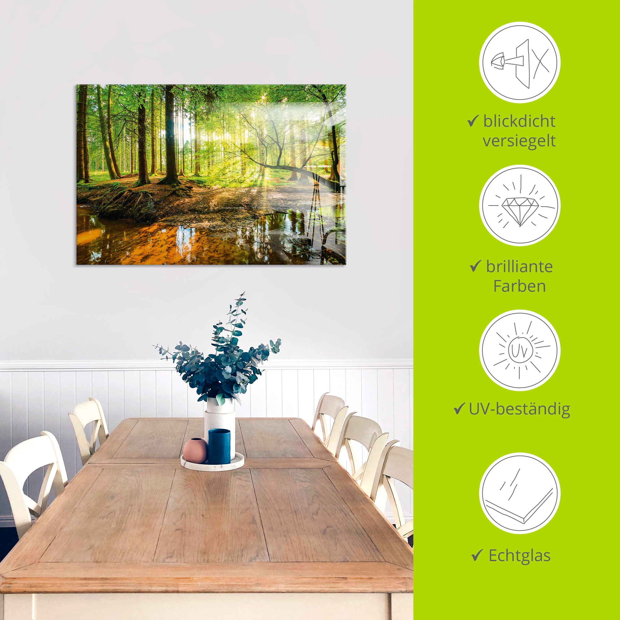 Artland Glasbild »Wald mit Bach« Wald 1 Stk. tlg. in verschiedenen Grössen