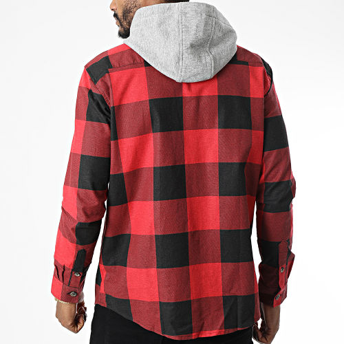 Chemise Manches Longues Capuche A Carreaux Ingaro Rouge Noir