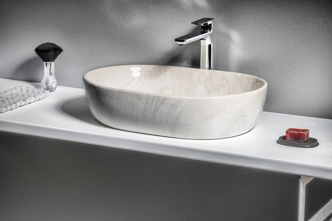Sapho Dalma keramische waskom beige marmer structuur 59x42x14cm