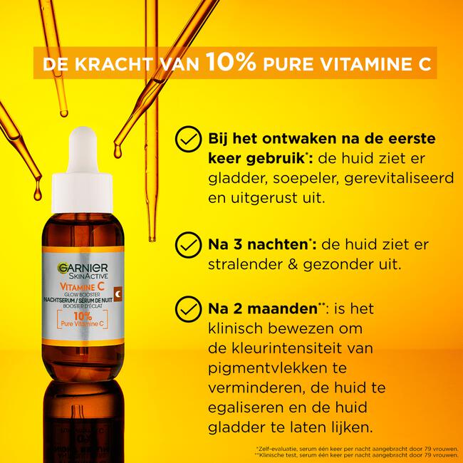 Garnier Skinactive 10% Pure Vitamine C* Anti-Pigmentvlekken Nachtserum met Hyaluronzuur 30 ML