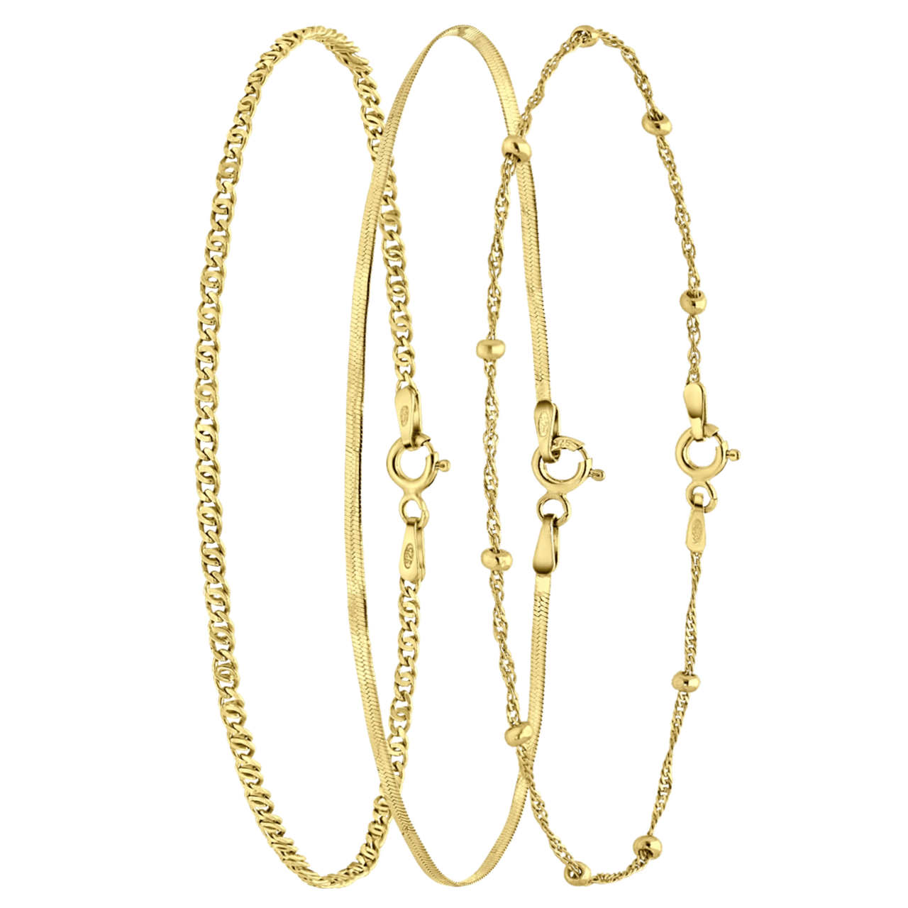 Gerecycled zilveren goldplated set met 3 armbanden