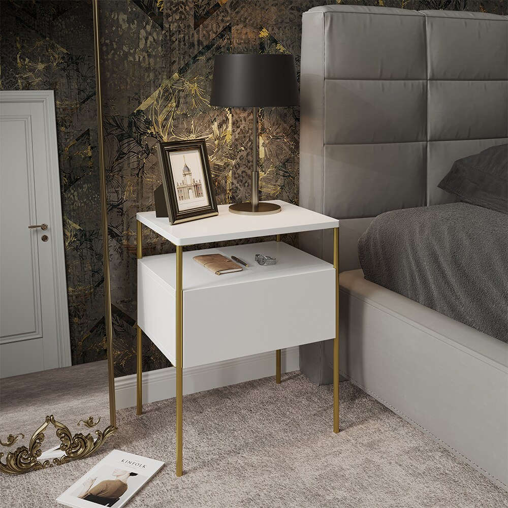 Vicco Nachtschrank Mira Weiß Gold 40 x 50 cm Schublade Ablage Nachtkommode
