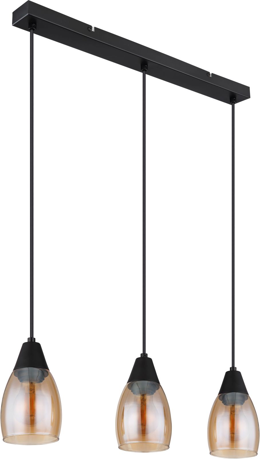 Pendelleuchte - schwarz matt - amber - Glas - 3-flammig