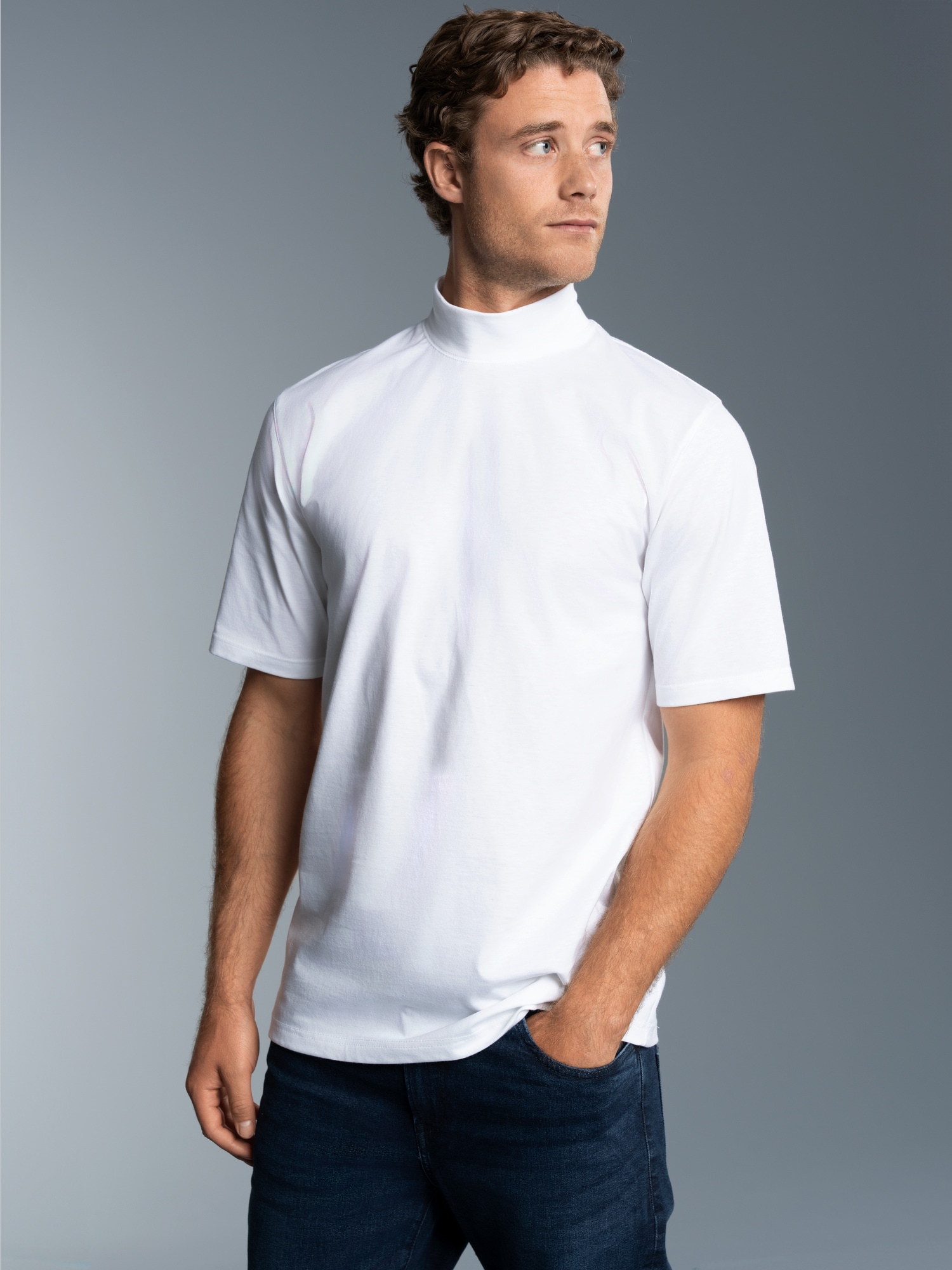 T-Shirt mit Stehkragen Weiss