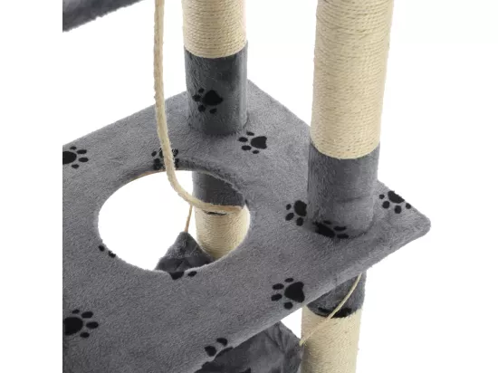 Arbre à chat avec griffoir en sisal 140 cm Gris Motif de pattes