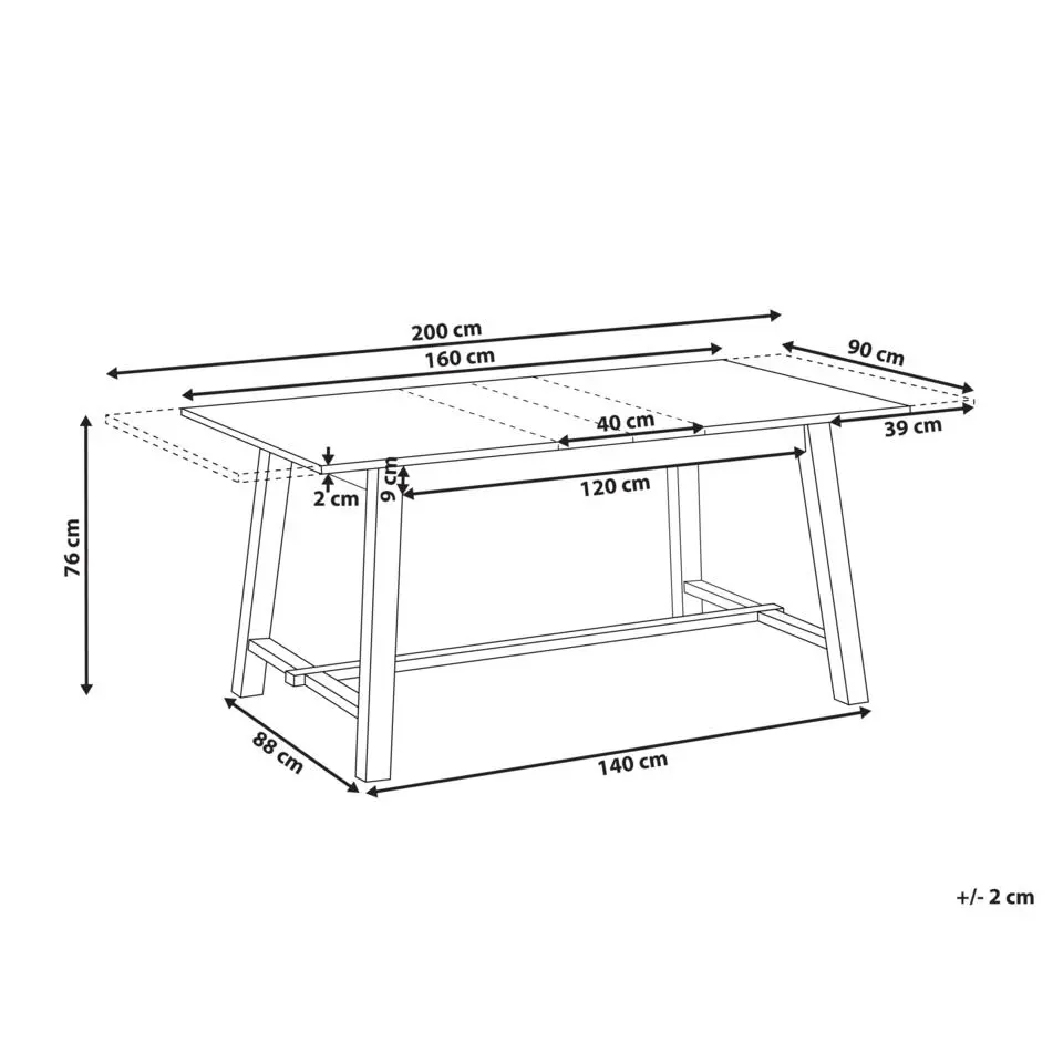 BARNES - Eettafel - Lichthout - 160/200 x 90 cm - MDF