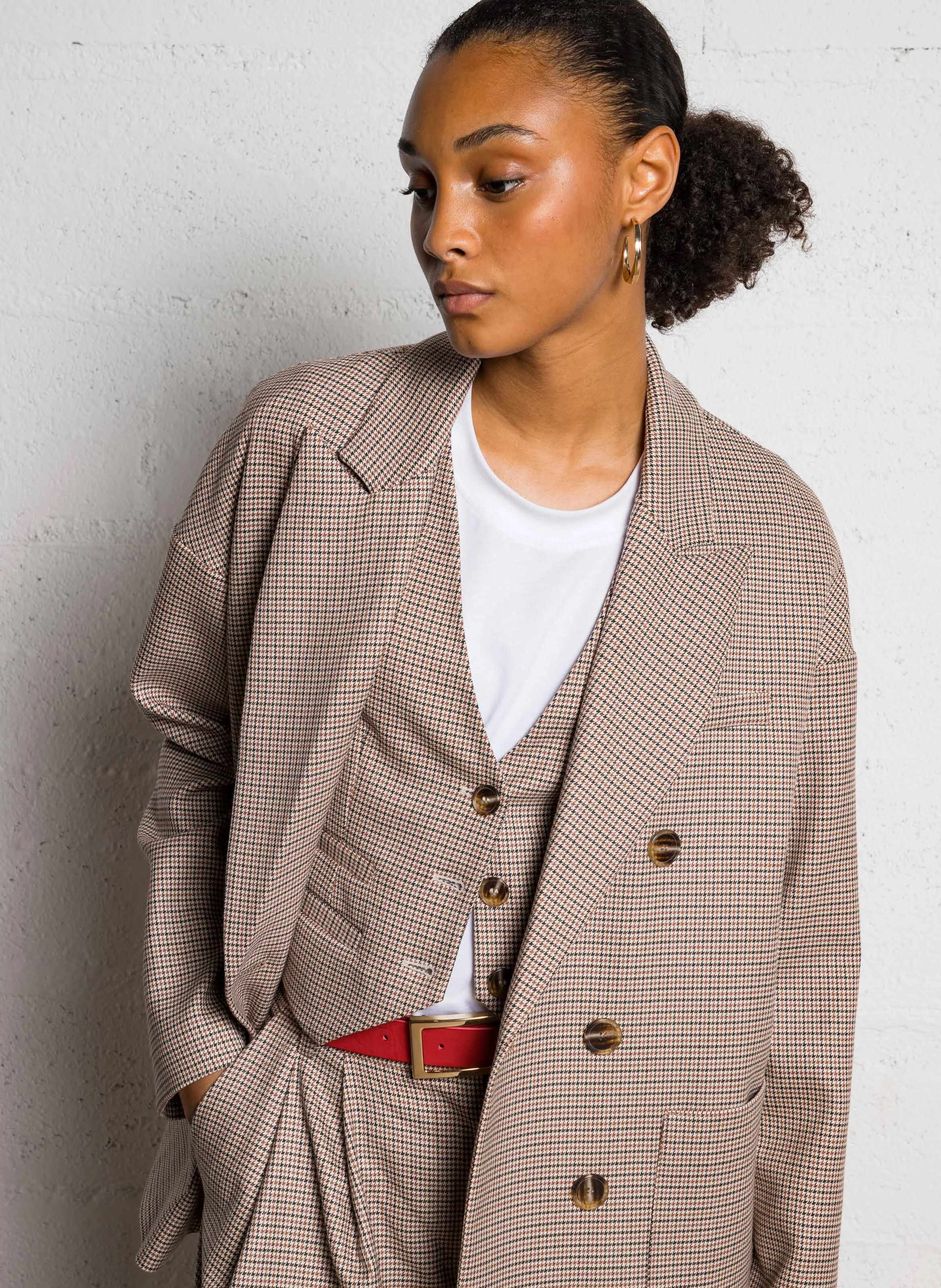 Blazer oversize imprimé| Beige