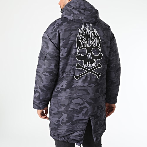 Parka Réversible Noir Gris Anthracite Camouflage