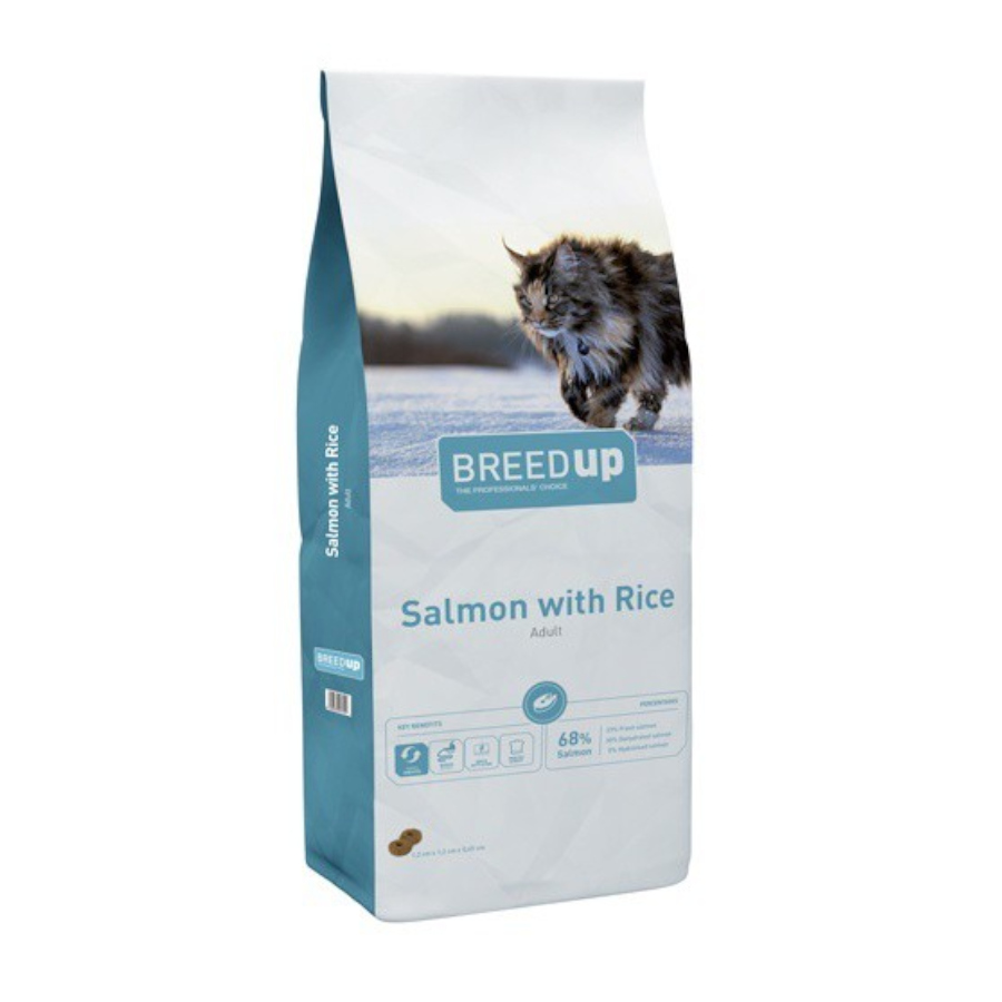 Ração para gatos Breed Up com salmão e arroz