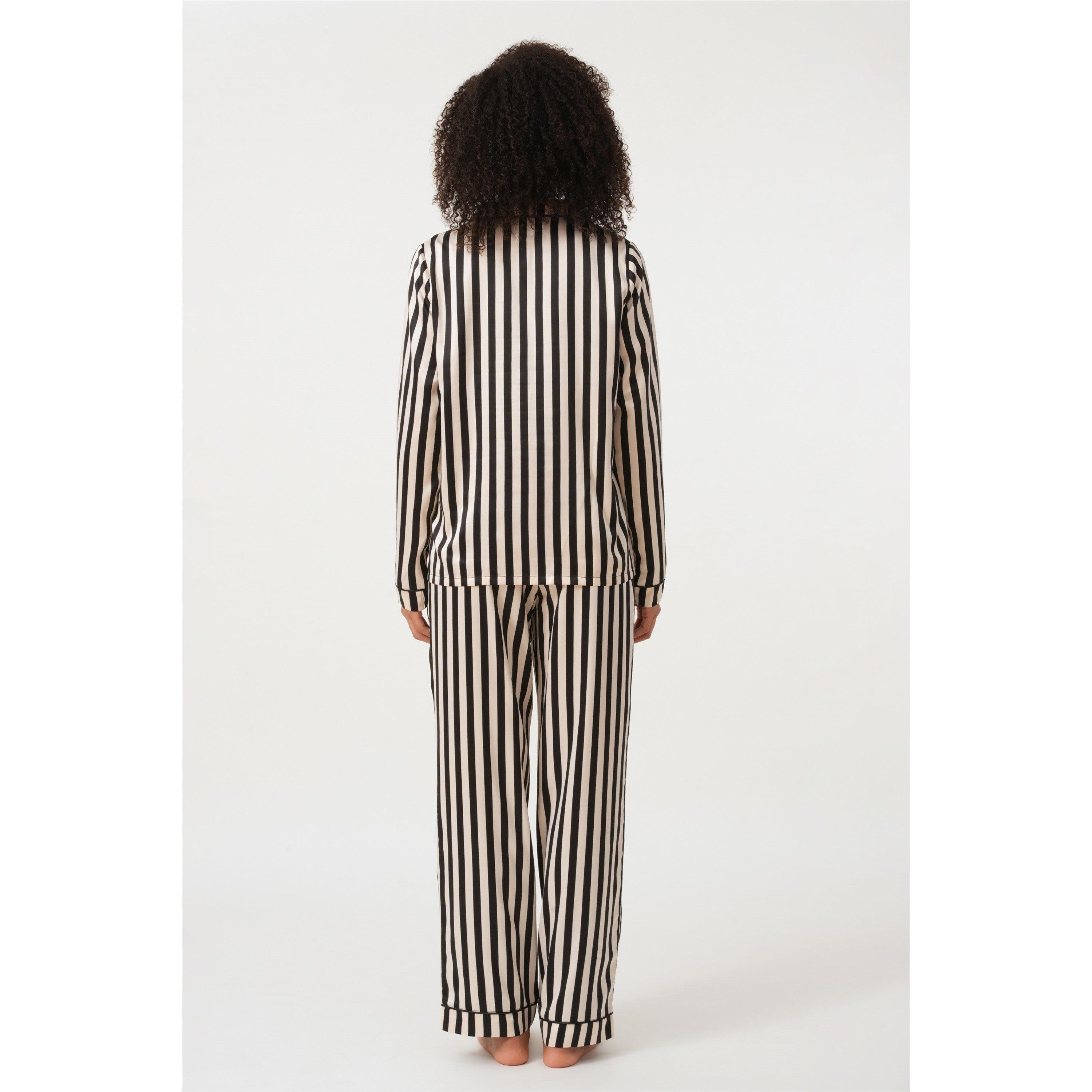 Linea Ladies Stripe Satin Pyjama and Eye Mask Set