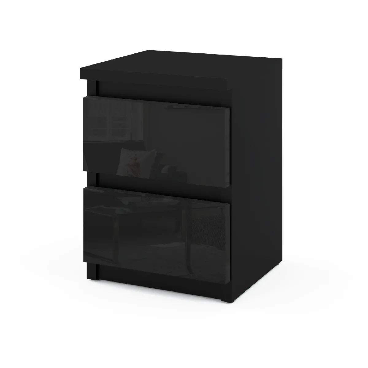 Table de chevet - Noir Brillant - 2 tiroirs - Design moderne