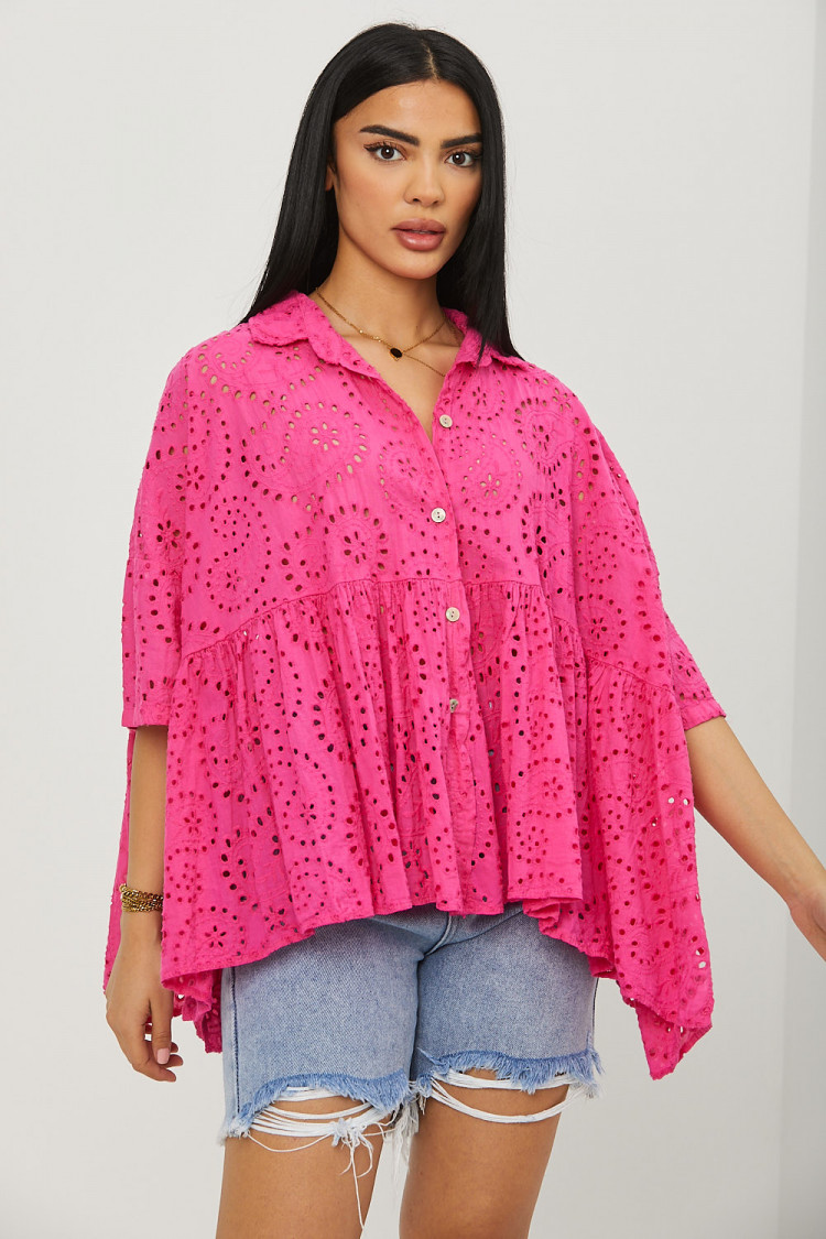 Chemise fuchsia à détails crochets