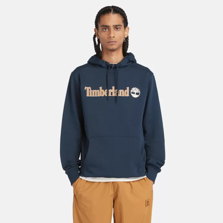 Sweat à capuche et logo linéaire pour homme en bleu marine