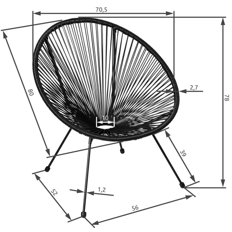 tectake 2 tuinstoelen Santana in Acapulco-design, Zwart