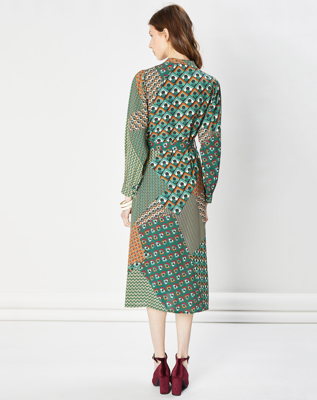 La Petite Etoile Robe Imprimée Moon vert/camel