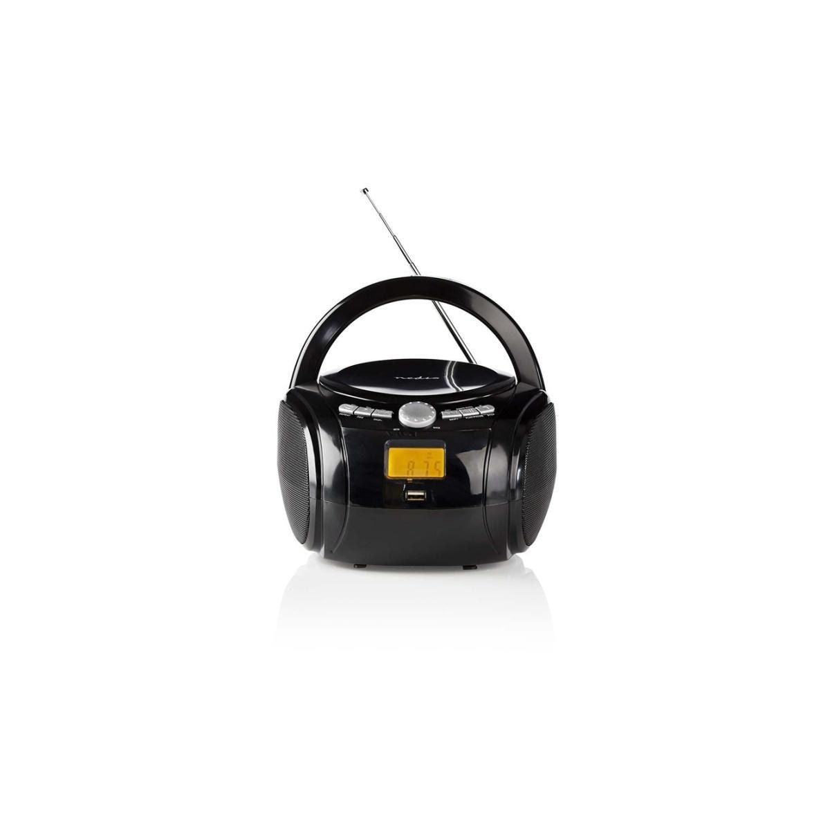 Nedis CD-spiller Boombox | Batteri drevet / Nettstrøm drevet | Stereo | 9 W | Bluetooth® | FM | USB-avspilling | Bære håndtak | Sort