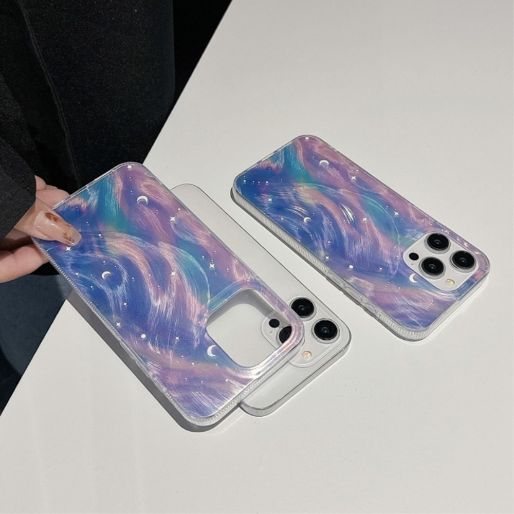 iPhone 14 Pro Max Hybrid Hülle TPU Bumper mit Acryl Rückseite im Marble Marmor Design - Lila / Rosa