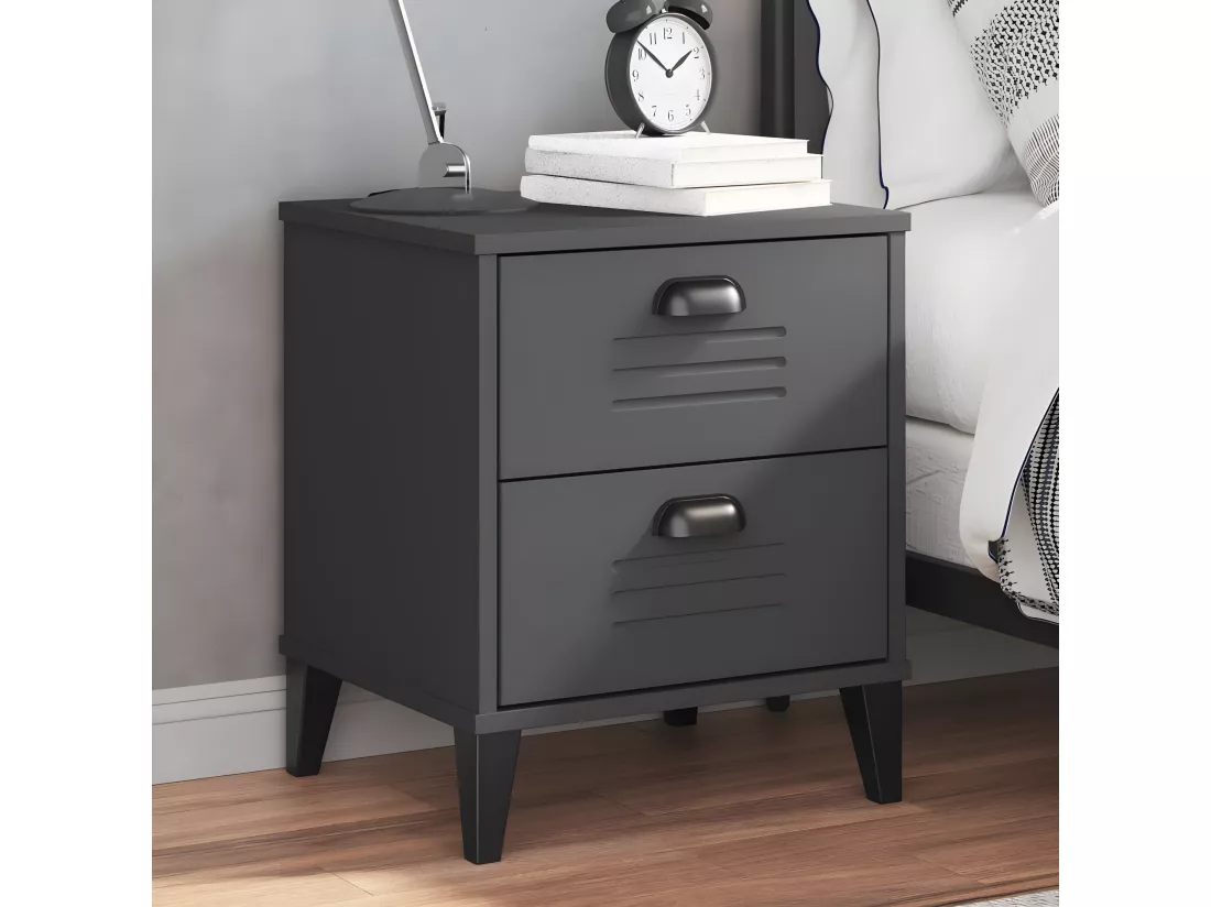 Table de chevet VIKEN gris anthracite bois de pin solide