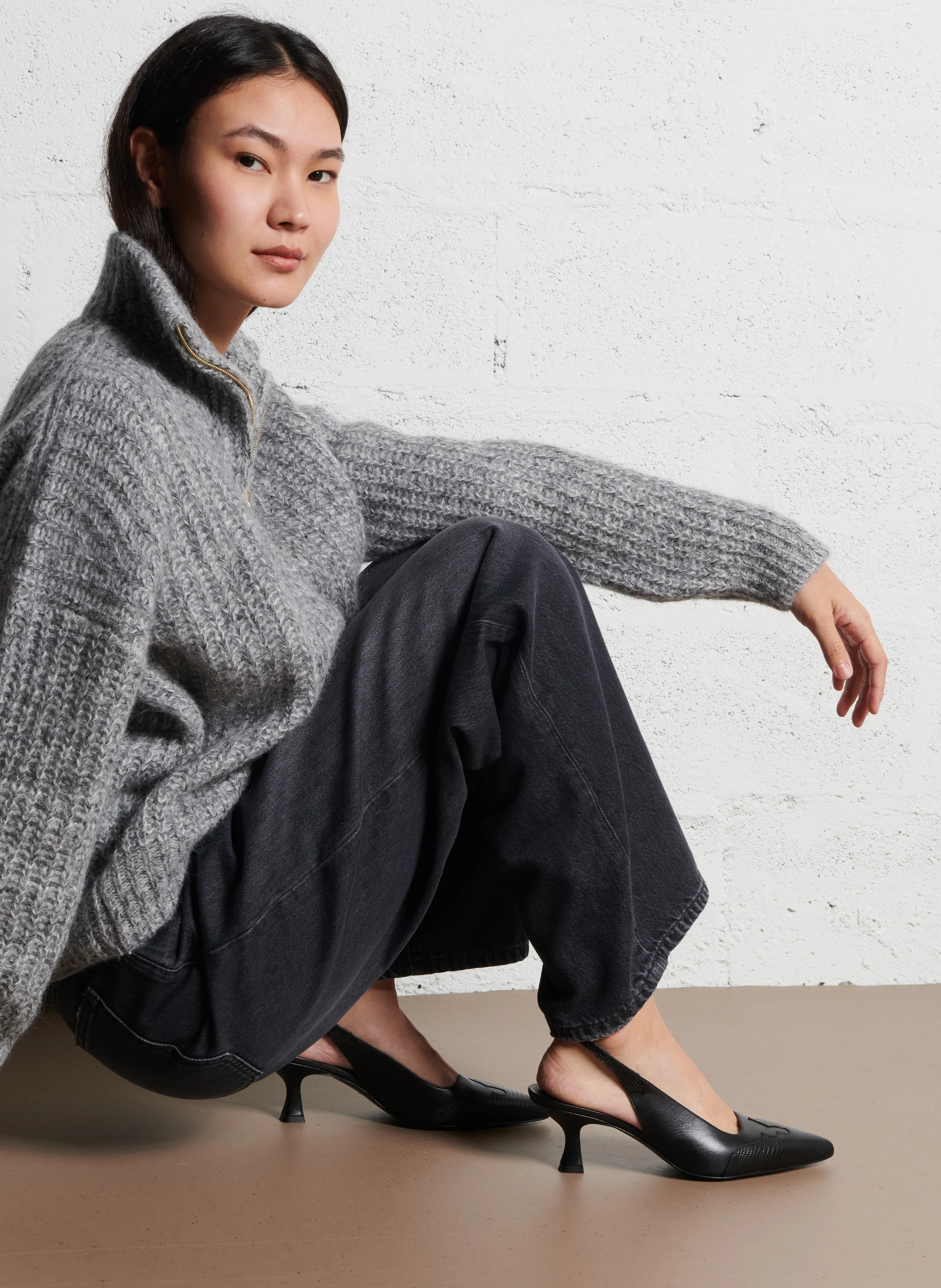 BALTAN - Pull col montant en laine mélangée | Gris
