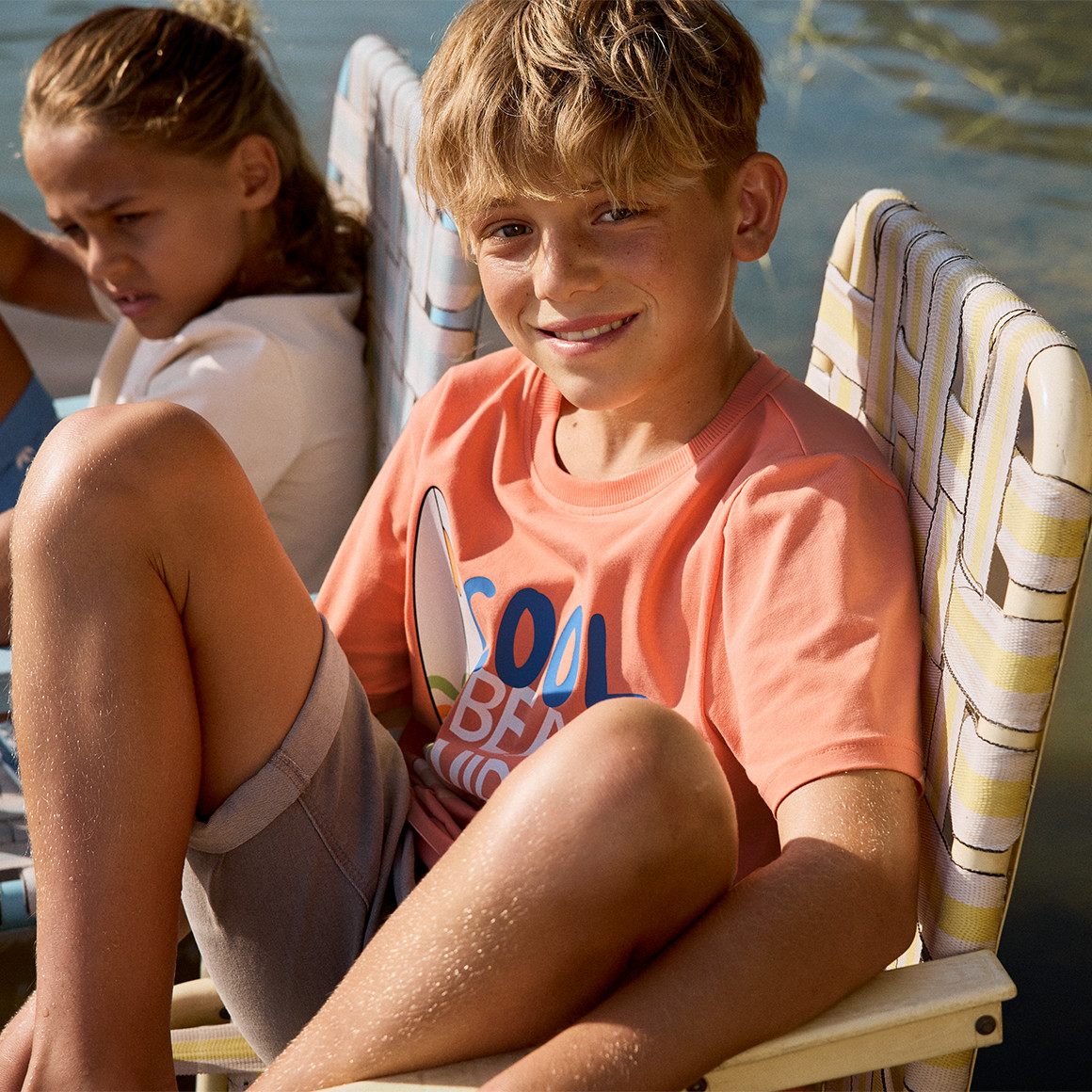 Famy 3 Jungen T-Shirts in verschiedenen Dessins dunkeloliv / orange / beige