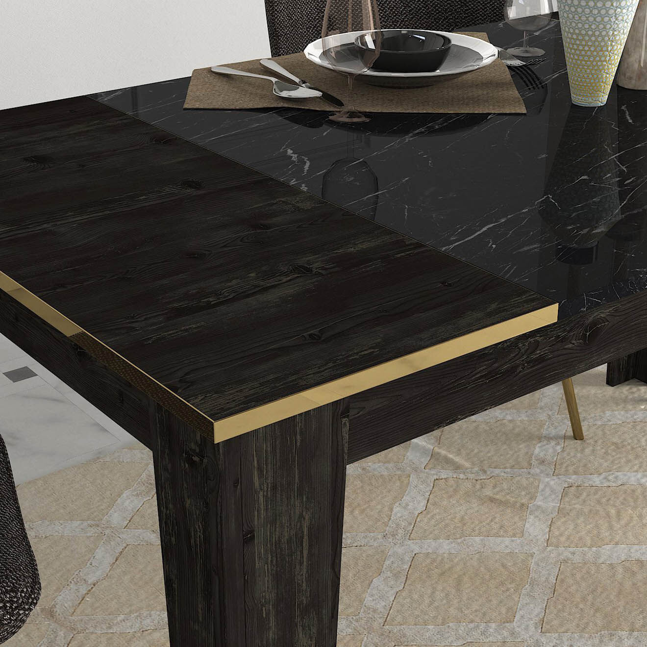 Homitis Table de repas Veyron noir/doré  - 145x85x76.2 cm