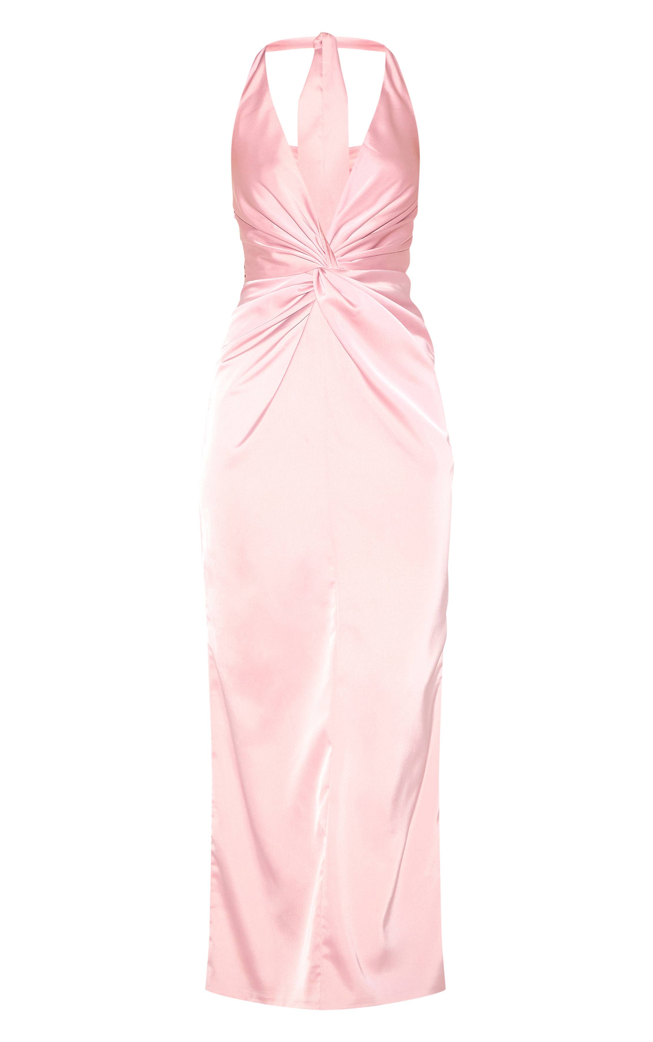 Rose Robe Longue De Demoiselle D'honneur En Satin Avec Détail Torsadé Et Col Licou