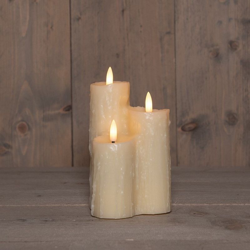 Anna's Collection - LED Wax Druipkaarsen Set - Ivoor - 3-delig - 16.5x11cm - Met Timer