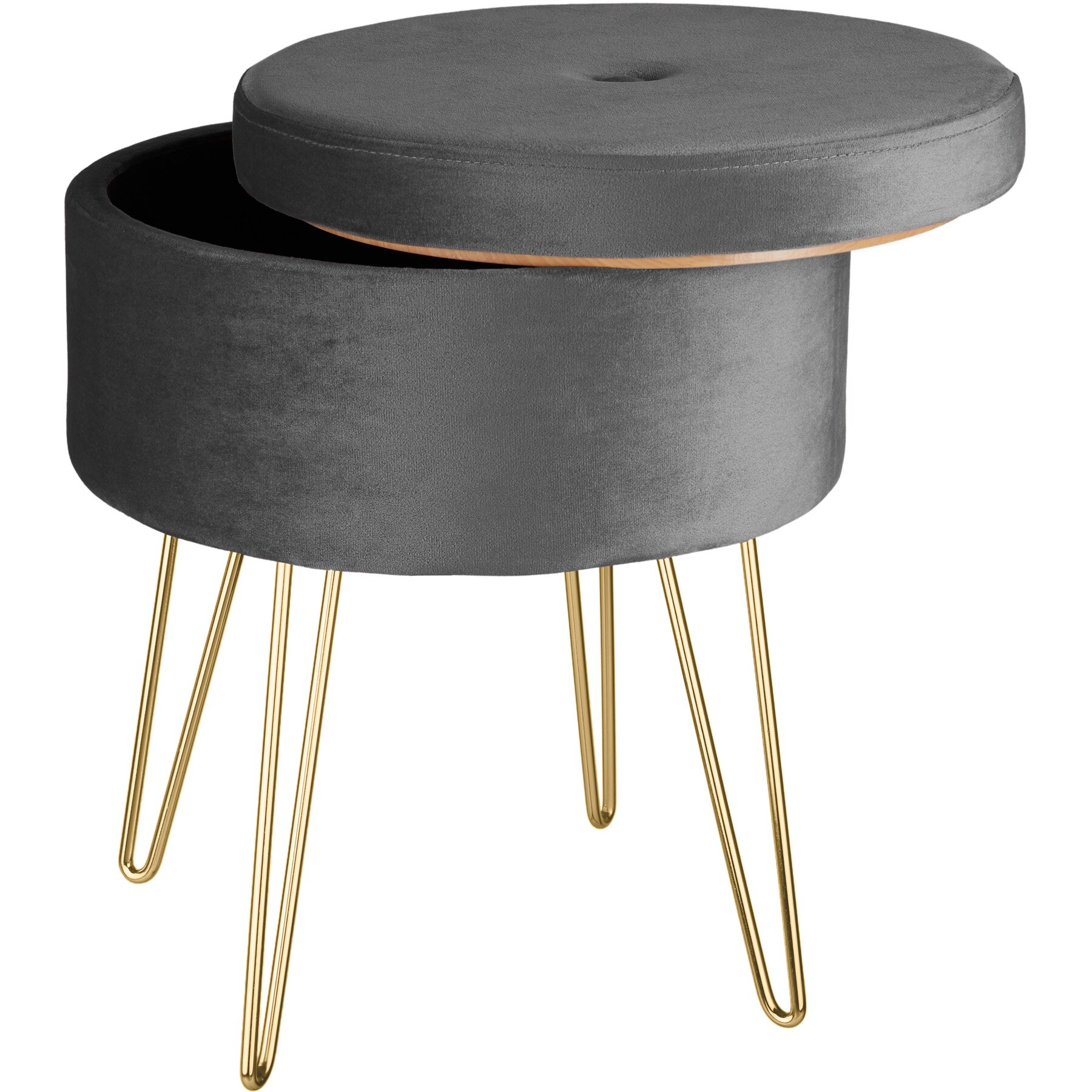 tectake® Sitzhocker, rund, in Samtoptik, 37,5 x 44,5 cm