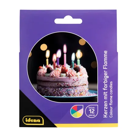 Idena Partykerzen - 12er Set, bunte Flamme, mehrfarbig