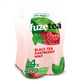 Fuze Tea Zwarte thee framboos munt zonder suiker fair trade (4 x 400 ml)