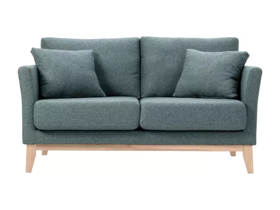 Canapé scandinave déhoussable 2 places en tissu vert de gris et bois clair OSLO