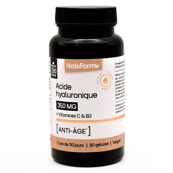 Ácido Hialurônico Nat & Form Nature + Vitaminas C e B2 Antienvelhecimento 30 Cápsulas