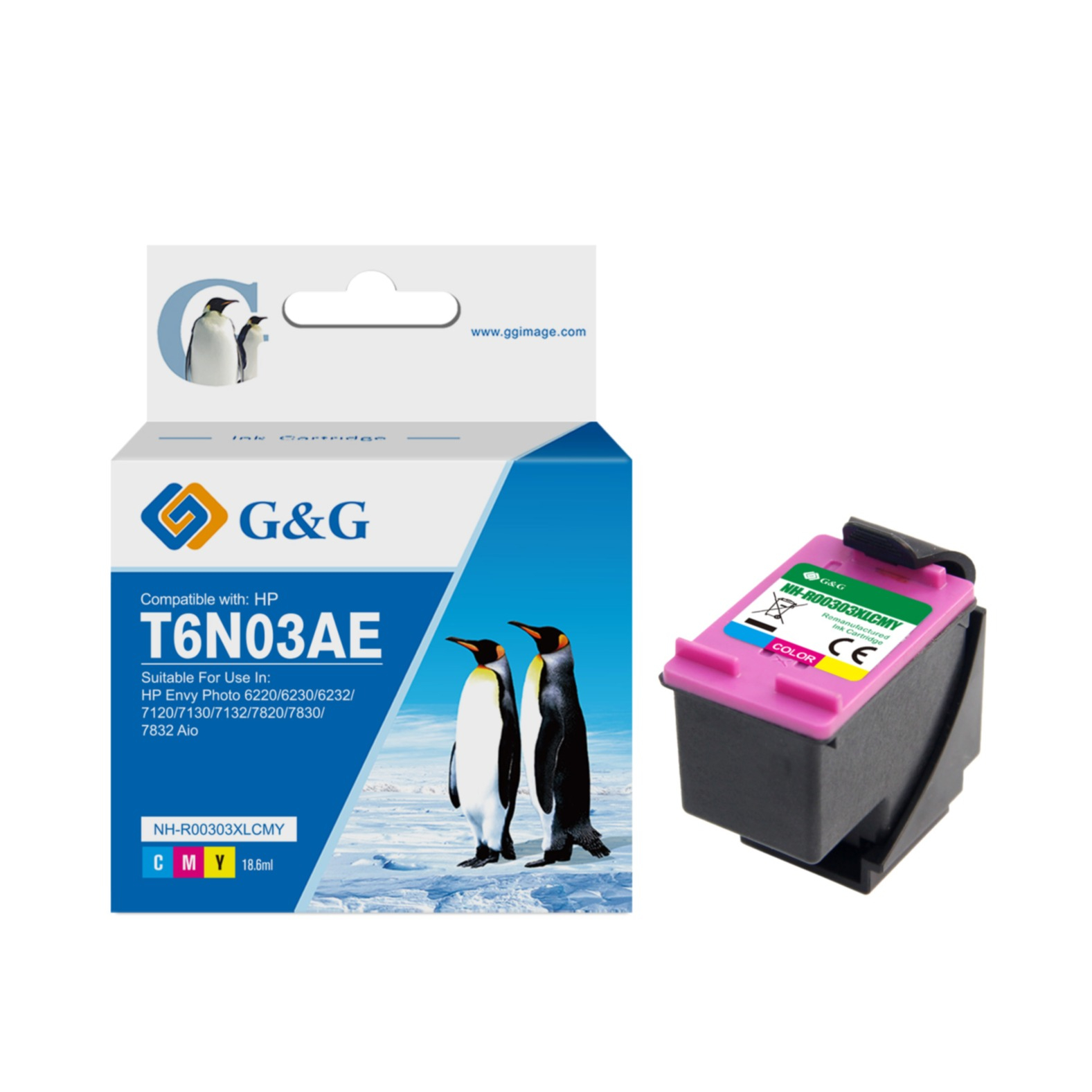 Ersetzt HP T6N03AE / 303XL C/M/Y Druckerpatrone Printer Tintenpatrone (415 Seiten / 18.6ml) - Blau / Rot / Gelb