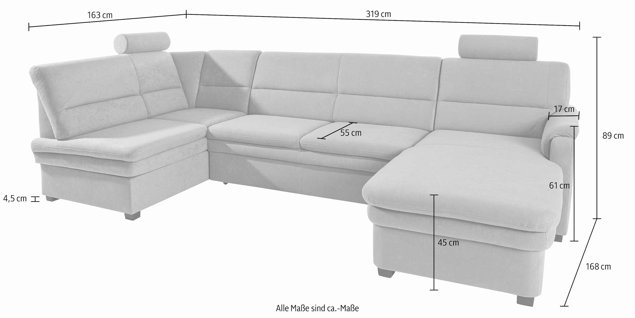 sit&more Wohnlandschaft »Pisa U-Form« mit Federkern, wahlweise mit Bettfunktion