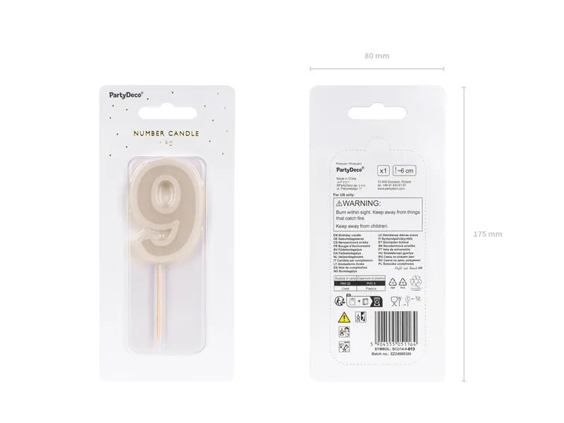 9 Jaar Kaars Beige 10cm
