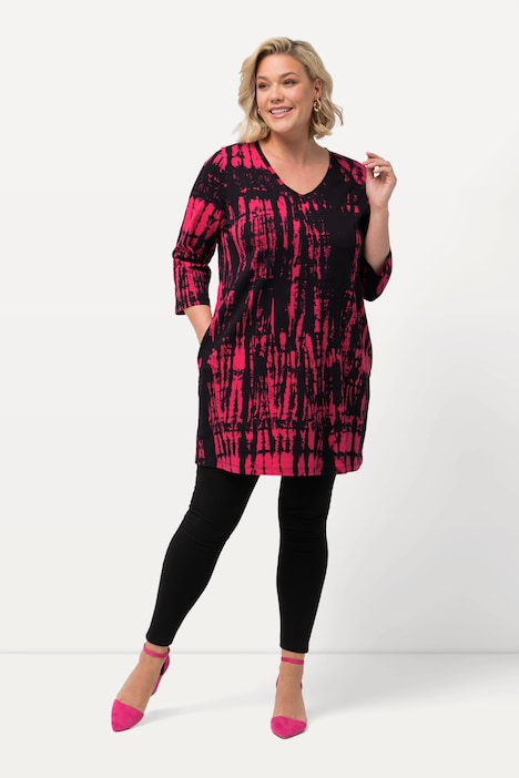 Longshirt, Batikdruck, A-Linie, V-Ausschnitt, 3/4-Arm