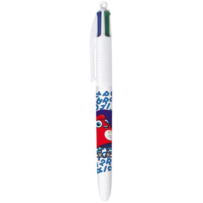 BIC 4 Couleurs JO Paris 2024 - Stylos-Billes Rétractables Pointe moyenne (1,0 mm) - 8 décors assortis