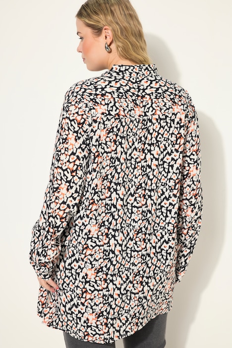 Hemdbluse, Boxy Shape, Leo-Print, Langarm