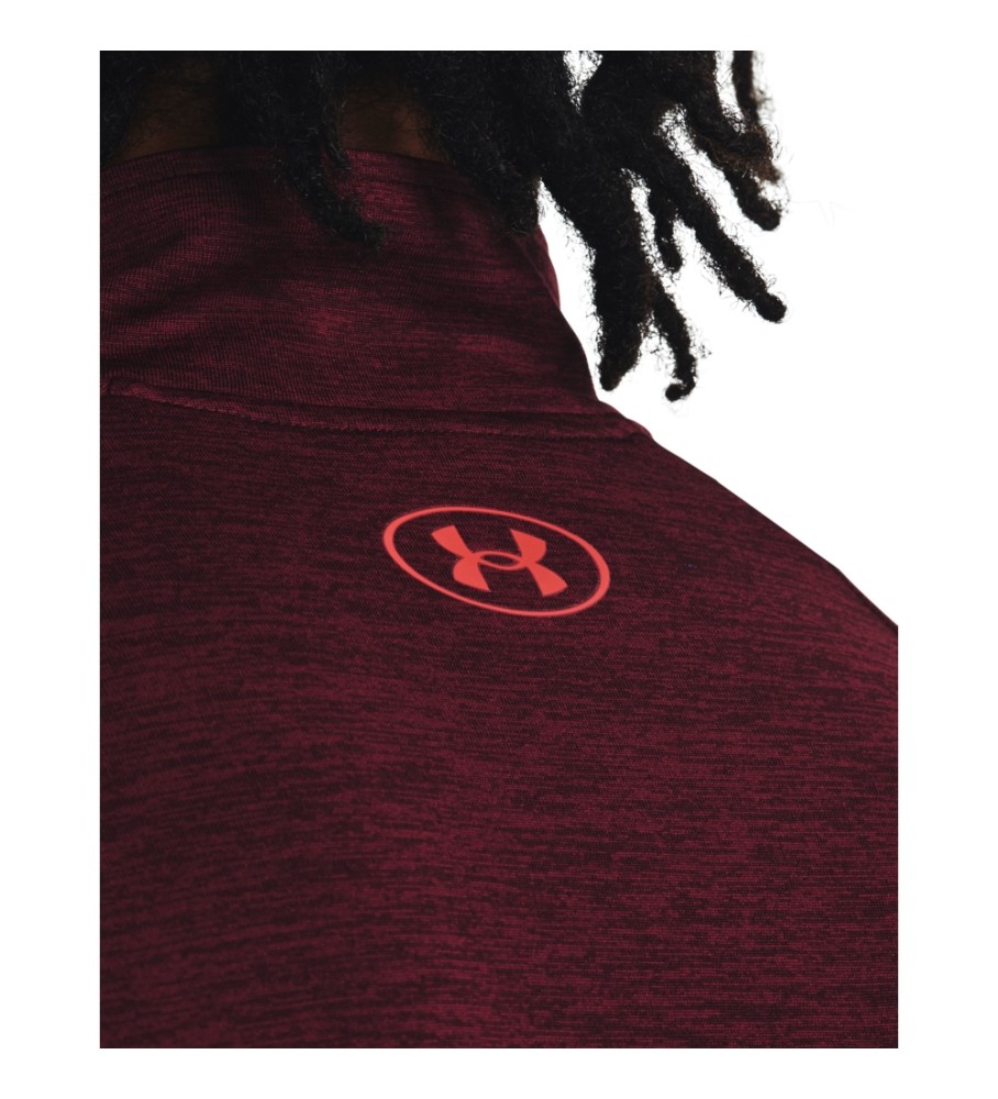 Camiseta de manga comprida Under Armour UA Tech com zíper até a metade, na cor roxa.